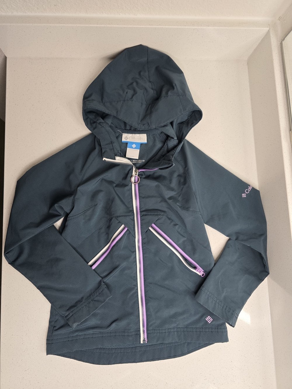 Columbia Girls' 6/7x  Hooded Jacket with Purple Trim
